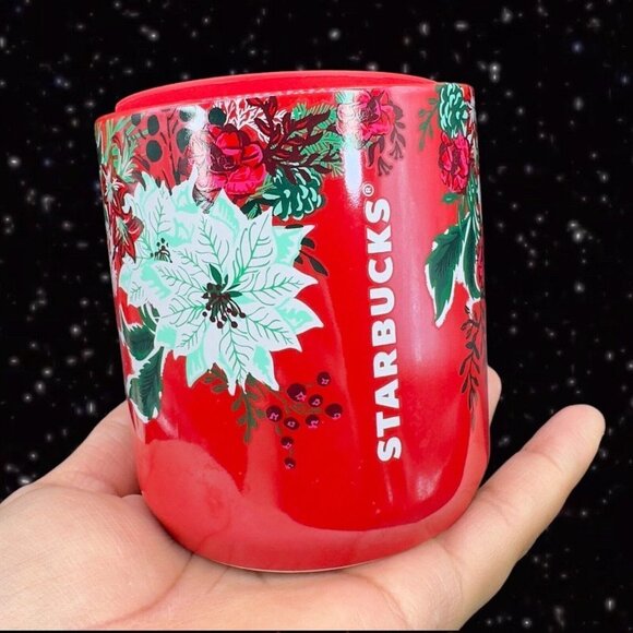 Starbucks Holiday Red White Green Poinsettia Christmas Ceramic Mug Cup 8oz ￼￼22 - Picture 2 of 11